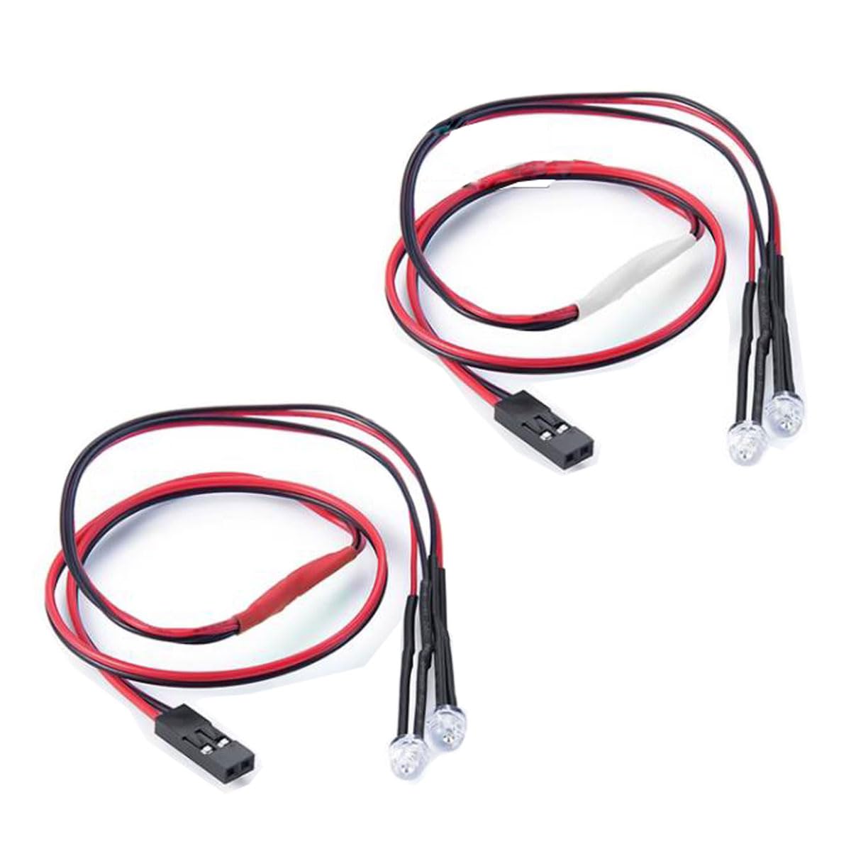 2Pcs 2 LEDs RC Car Light Headlights Taillight Kit Accessories for SCX10 D90 TRX4 SCX10 Truck Tank Crawler(2 Red +2 White)