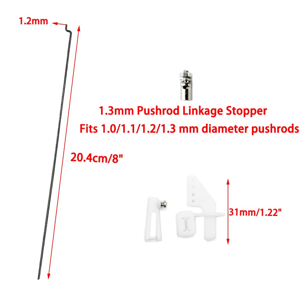 10PCS 1.2 x 200mm Pushrod with 10PCS 1.3mm Adjustable Pushrod Connector Linkage Stopper 10PCS Micro Control Horns with Clevis fo