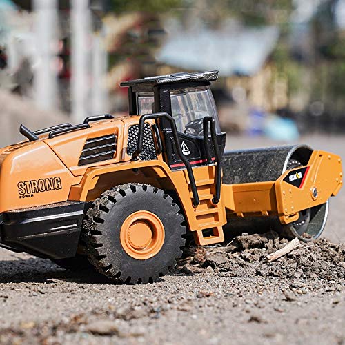 Gemini&Genius Road Roller Truck Toy - 1/50 Scale Metal Grader Vehicle, Asphalt Drum Compactor for Kids, Play or Display