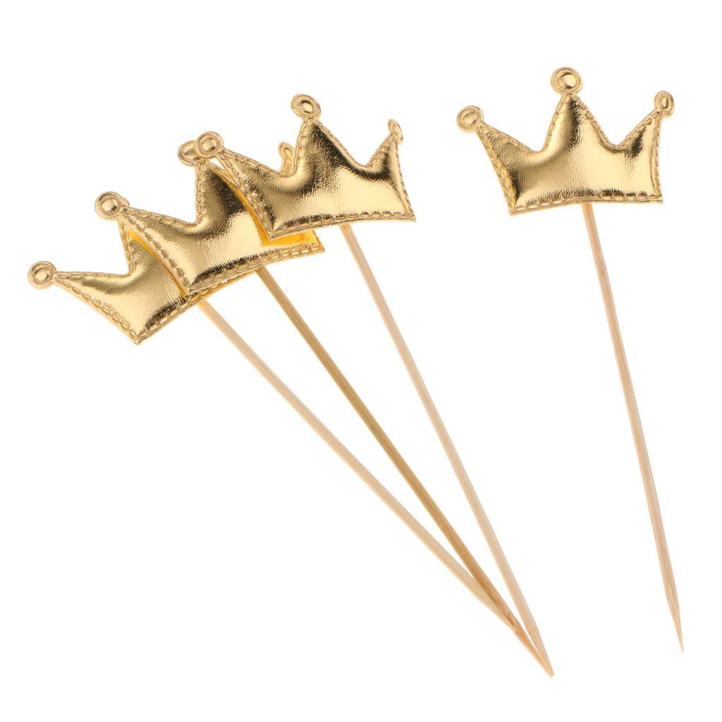 Loom Tree 20 Pieces Pu Crown Cake Topper Birthday Party Cupcake Picks Gold