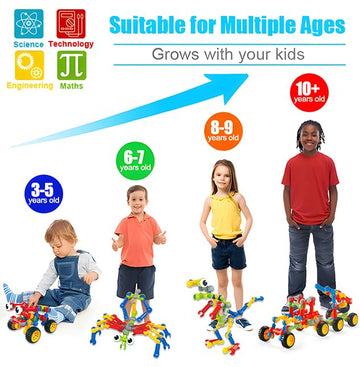 Qirptey Kids STEM Building Toys, 125 Pcs Colorful Building Blocks for Ages 3-8, Educational Engineering Games, Birthday Gift