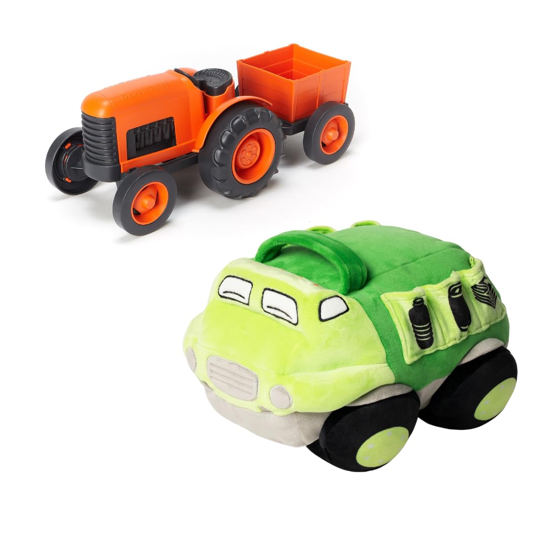Green Toys Recycle Truck Plush & Tractor Bundle  Farm & Vehicle Play Set