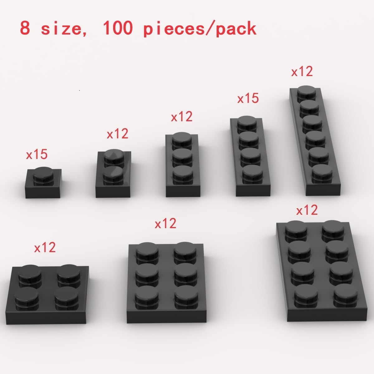 Classic Building Plate Assortment Pack, 100Pcs Black Bulk Plates With 8 Size Building Plate Base Plate, Compatible With Lego Par