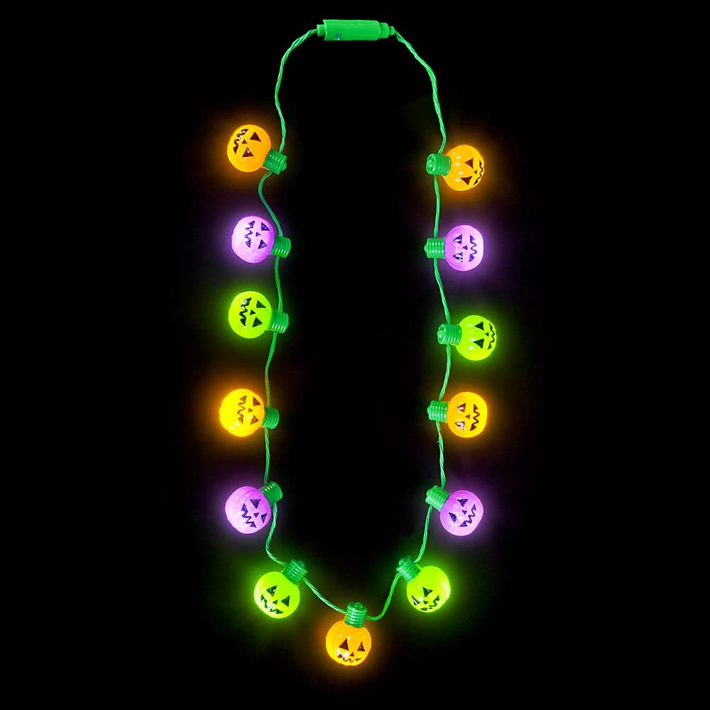 The Dreidel Company Halloween Necklace Light-Up Colorful Necklace, Costume Accessory, Spooky Party Favor, 25' Necklace (Multicolor Pumpkin Necklace, 4-Pack)