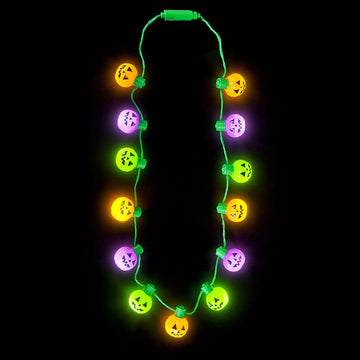 The Dreidel Company Halloween Necklace Light-Up Colorful Necklace, Costume Accessory, Spooky Party Favor, 25' Necklace (Multicolor Pumpkin Necklace, 4-Pack)