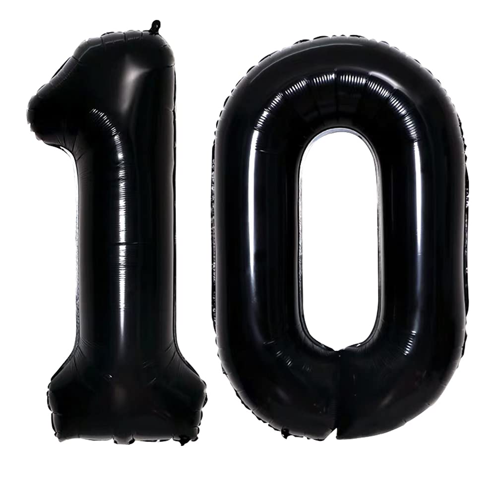 Goer Number 10 Balloons For 10Th Birthday Party Decorations,42 Inch Jumbo Foil Helium Balloons For 10Th Anniversary (Black)