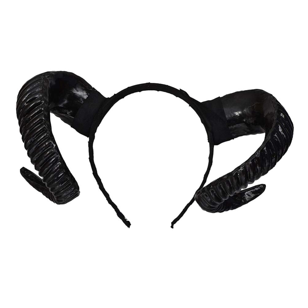 NUOBESTY Black Sheep Horn Headband Devil Demon Horns Headband for Halloween Costume Cosplay Photo Props (Black)