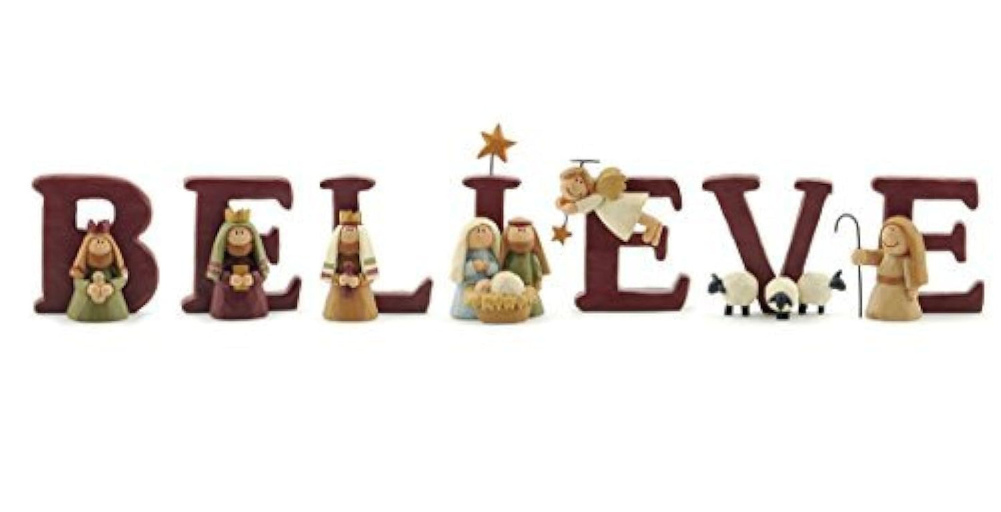 Blossom Bucket B-E-L-I-E-V-E Nativity Resin Christmas Decoration Set Of 7 Letters - Size 1.75 In Tall