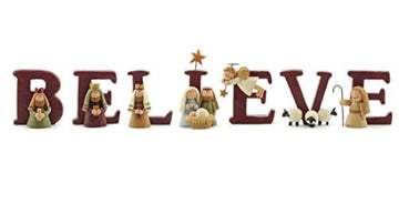 Blossom Bucket B-E-L-I-E-V-E Nativity Resin Christmas Decoration Set Of 7 Letters - Size 1.75 In Tall