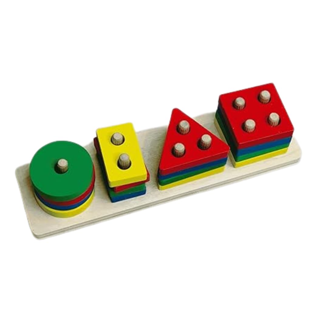 Montymaestro  Wooden Geometric Shape Sorter | Educational Stacking Blocks | Puzzle Toy | Rectangular Four Column Sorter | Sorti