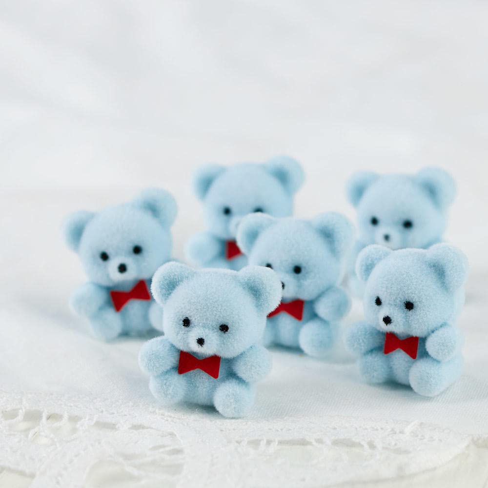 Factory Direct Craft Package Of 18 Flocked Miniature Light Blue Teddy Bears - Tiny Bear Shaped Figurines (Size: 1 Inch)