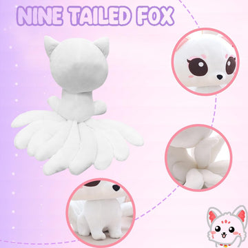 Elainren Lifelike Nine-Tailed White Fox Stuffed Animals Toy Realistic Fox Plush Toy Cute Kyuubi Kitsune Plushie Dolls Gifts For