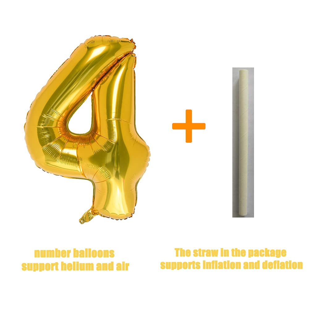 32 Inch Gold Number 4 Balloons Foil Ballon Digital Birthday Party Decoration Supplies (Gold Number 4 Balloon)