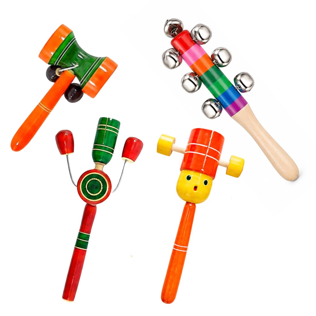 Little Mind Wooden Eco Friendly Sound Making Hand Craft Rattle Set For New Born Baby Suitable For 012 Month | Montessori Sensor