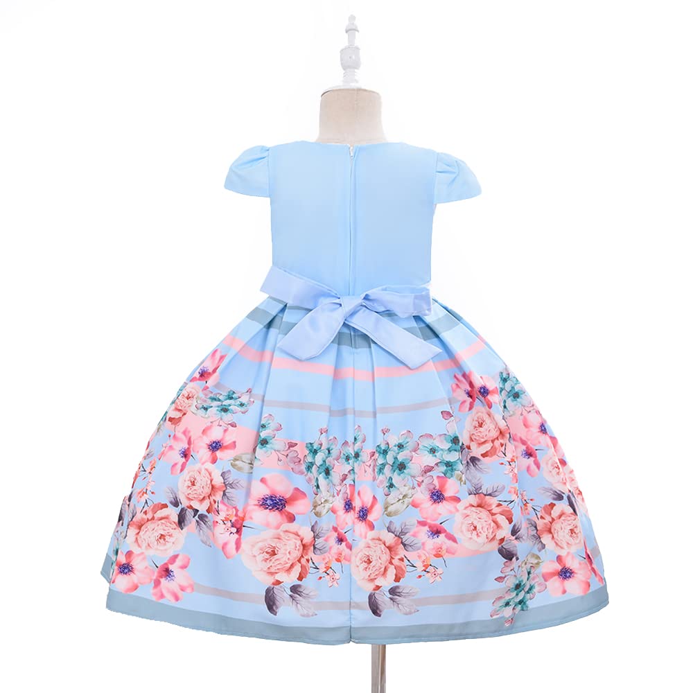 Cosplay Life Floral Dress for Girls and Young mature-themeds Fashion Flower Waistline Kids Party Festival Dress Ages 5-9 Years Old (Baby Blue  7YRS)