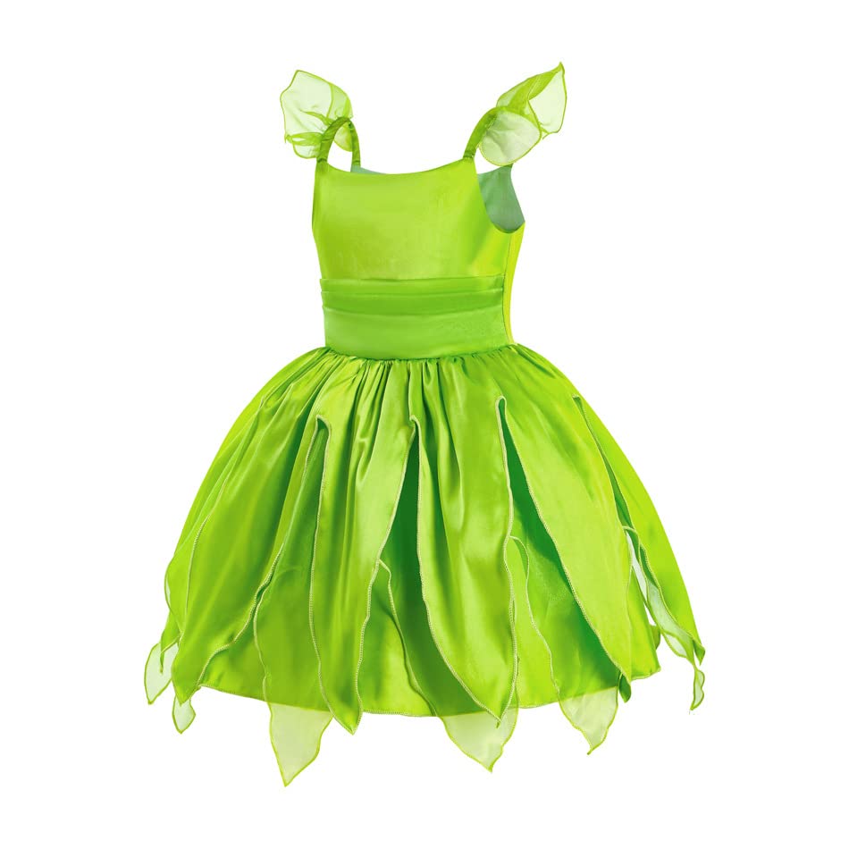 Green Fairy Princess Dresses For Girls Tinker Bell Halloween Costume Cosplay Dress Up With Wing & Accessories,3T(Small Size)