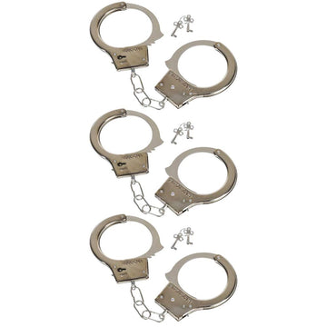 The Dreidel Company Steel Metal Play Handcuffs Pretend Police Hero Cops Halloween Dress Up, Birthday Party Gatherings, Party Favors, 10.5' Inch (3-Pack)