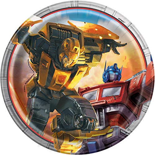 Transformers Party Supplies Bundle Pack includes 16 Dessert Cake Plates, 1 Plastic Table Cover