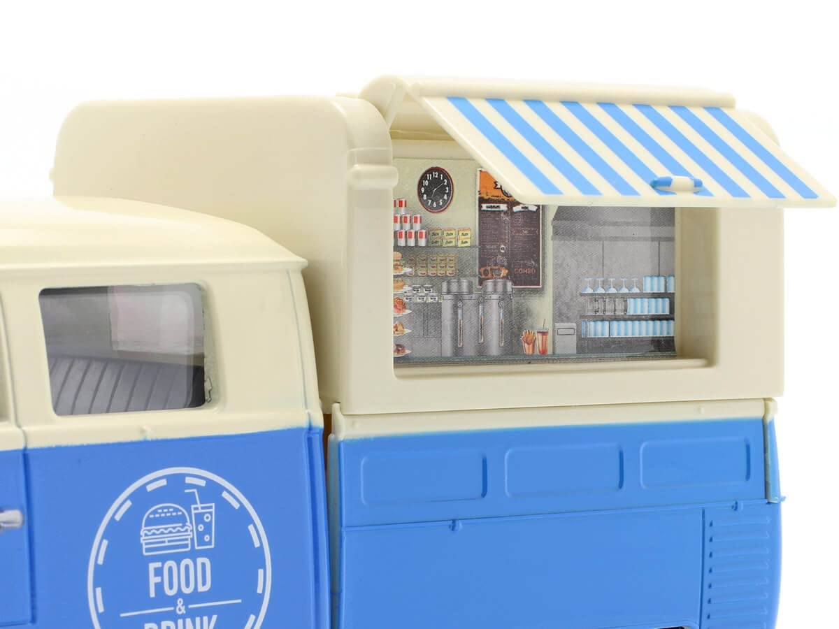 Motormax Volkswagen Type 2 (T1) Pickup Food Truck Cream And Blue 1/24 Diecast Model Car