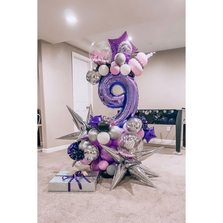 Purple 9 Balloon, Number Balloon 40 Inch, Purple Party Decorations, Giant Birthday Decorations For 9Th 19Th 29Th 90Th, Number 9