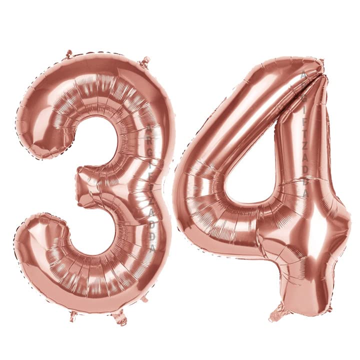 AR Giftzadda 34 Number Rose Gold Foil Balloon (16inch) for Boy Girl Men Women 34th 43rd Birthday Party Decorations, Foil Number 