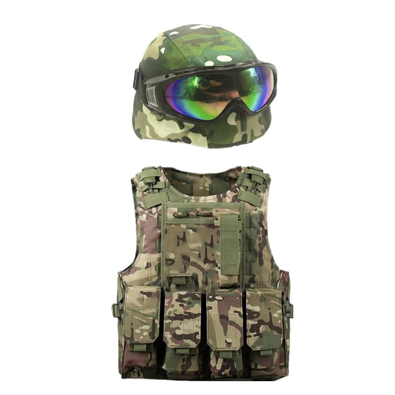 YUPPIN Army Commando Costume Set for Kids (512 Years)  Camouflage Vest, Combat Helmet & Tactical Goggles for Roleplay & Fancy 