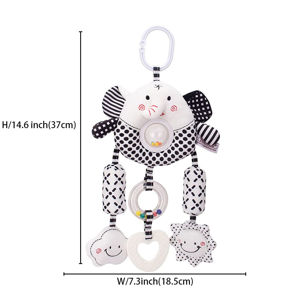 D-KINGCHY Baby Plush Hanging Rattle Toy, Elephant, Black and White, Teether for 0-3 Years Old, Soft pp Cotton, Medium Size