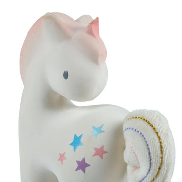 Tikiri Fairytales Cotton Candy Unicorn Natural Rubber Rattle With Crinkle Tail (White)
