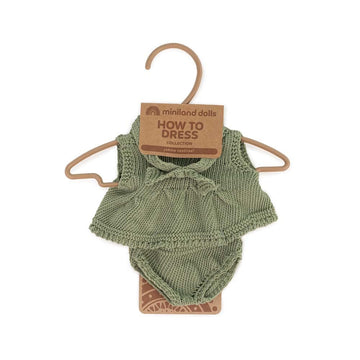 Miniland Clothes For Dolls 8 1/4'' Knitted Outfit Dress & Headband - Eco, Made In Spain, Quality, Role Play, Educational