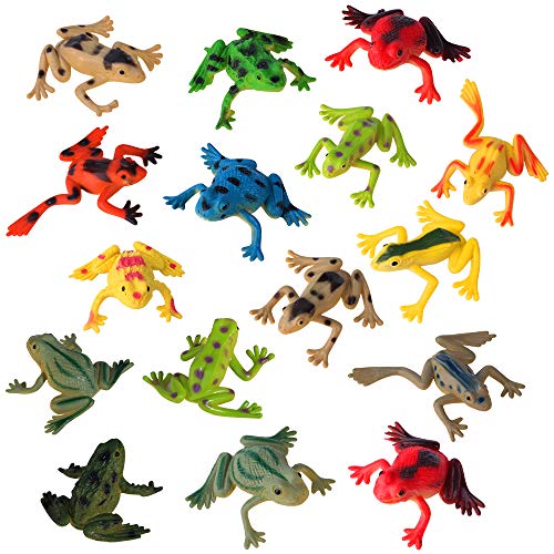 Mukum 16Pcs Plastic Frogs Toy For Kids Easter Party Favors Mini Red Frogs Toys Fun Tropical Forest Character Toys For Boy Girl