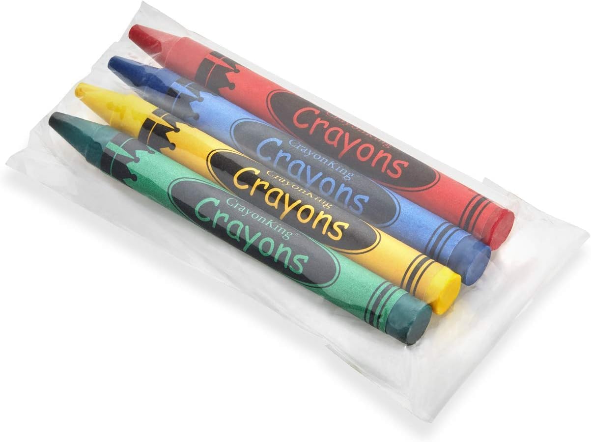 CrayonKing Bulk Crayons - 100 Non-Toxic Crayon Sets (25 Packs of 4) - Assorted Colors, Individually Wrapped for Parties & Classrooms