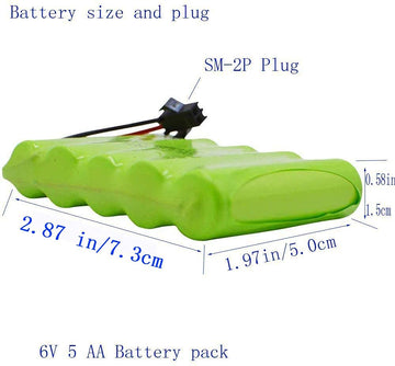 Blomiky 6V 2200mAh Ni-MH 5 AA Rechargeable Battery Pack with SM-2P Black 2 Pin Connector Plug and USB Charger Cable for RC Truck