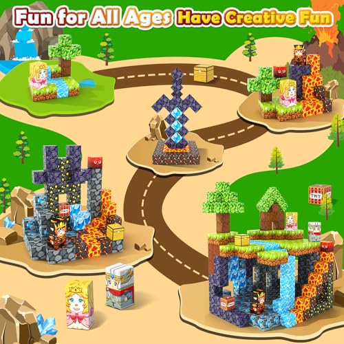 IGIVI Magnetic Blocks - Build Mine Magnet World Lava Valley Set, 1'' Magnetic Cube Building Toys for Kids Ages 3+, Montessori Se