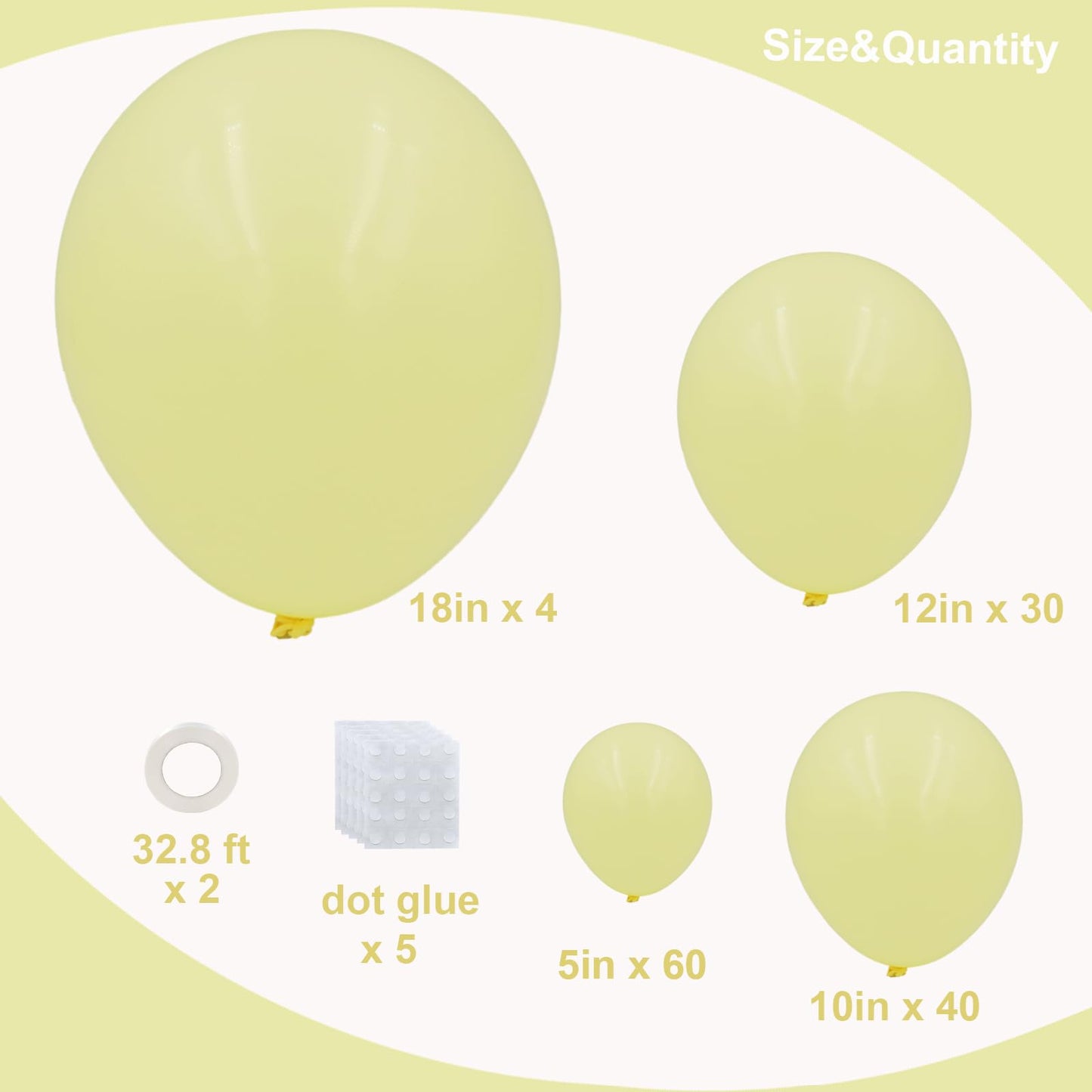 Pastel Yellow Balloons In Different Sizes 5 10 12 18Inch-134Pcs Pastel Yellow Balloons For Garland Arch