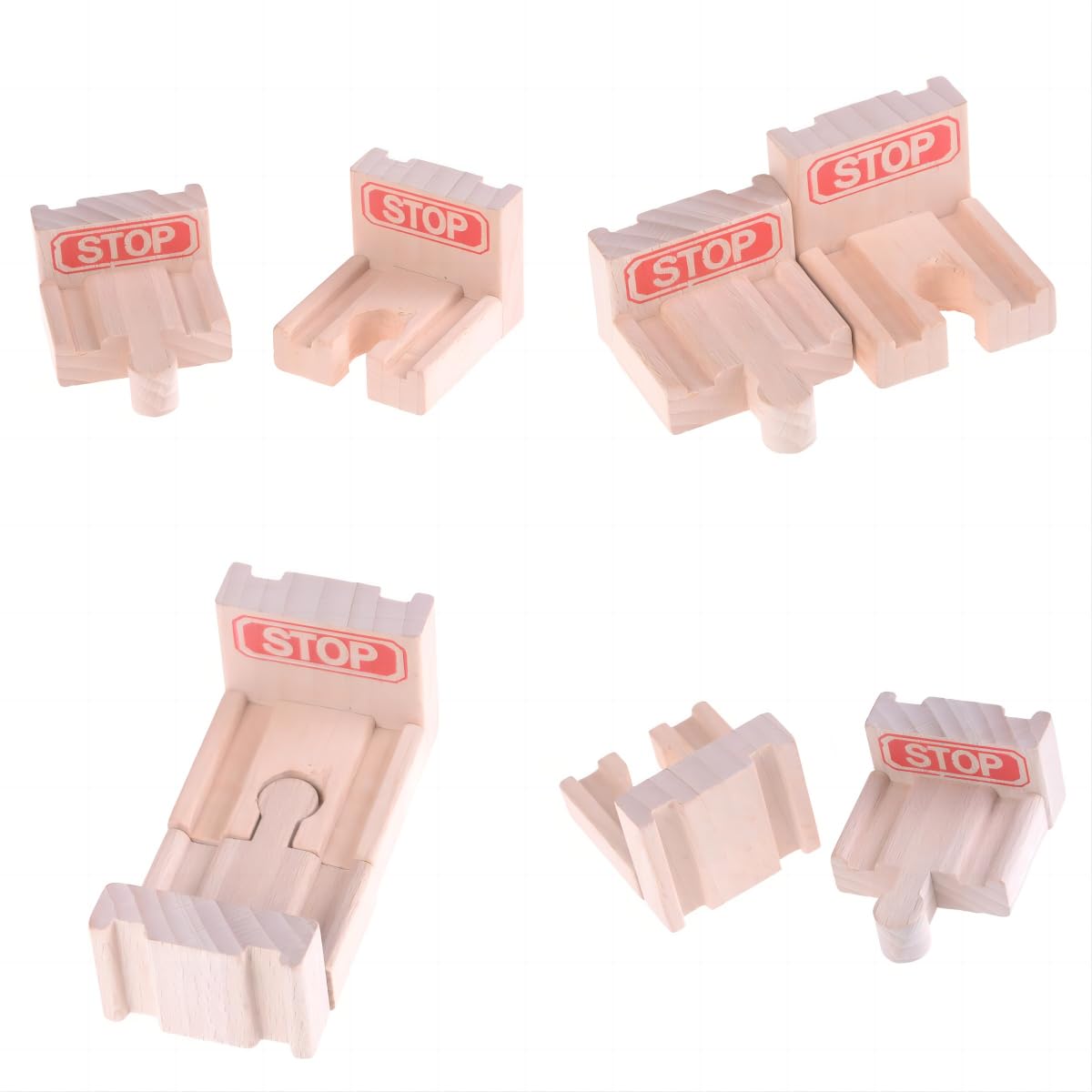 Ioffersuper 12 pcs Wooden Train Track Set, Male-Male Female-Female Bump Track,Bridge Pier Track(Random Color),Cross Track and St