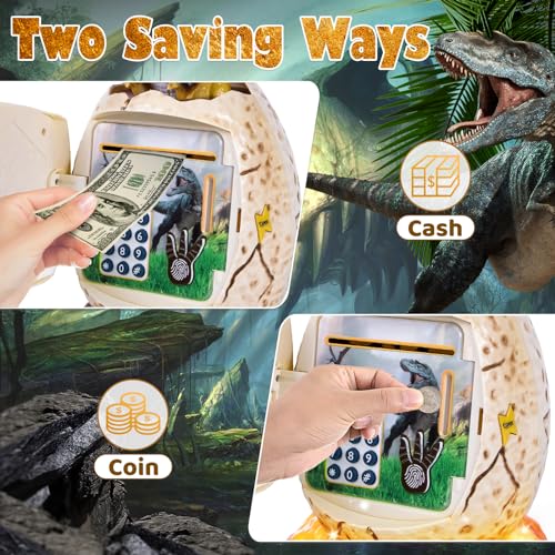 Refasy Kids Piggy Bank Money Bank Dinosaur Money Saving Box for Boys Girls Age 3-12 Password ATM Bank Electronic Coin Bank Kids
