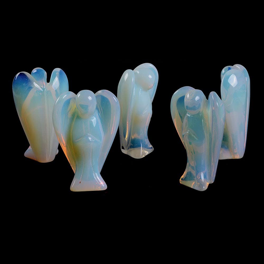 Justinstones Carved Moonstone Opalite Gemstone Peace Angel Pocket Guardian Angel Healing Statue 2 Inch