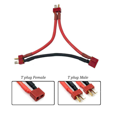 FLY RC 2pcs T Serial Series Connector 1 Female to 2 Male T Plug in Series Power Connector Adapter with 12cm Wire for RC Quadcopt