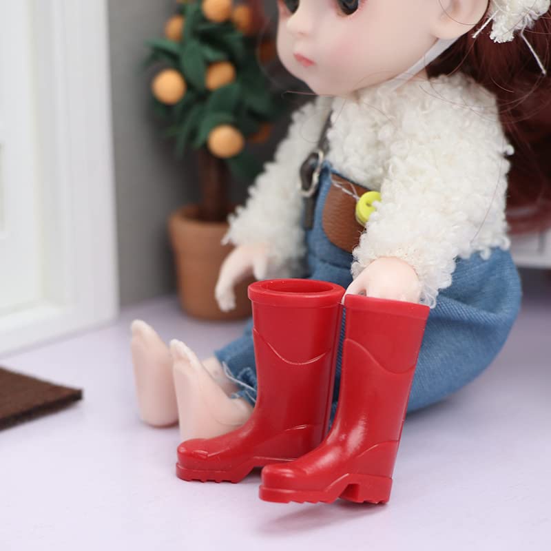 Sxfse Doll Accessories, Dollhouse Miniature Scene Model 3 Pairs Rubber Rain Boots Shoes Pretend Play Toy