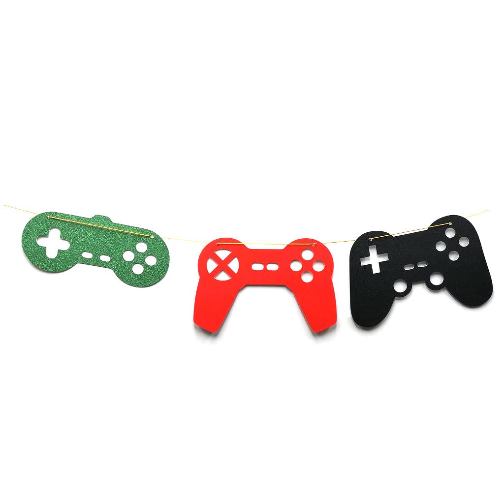 Video Game Controller Banner - Birthday Party Supplies - Game Themed Birthday Garland - Pre-Assembled (Red, Black, Green)
