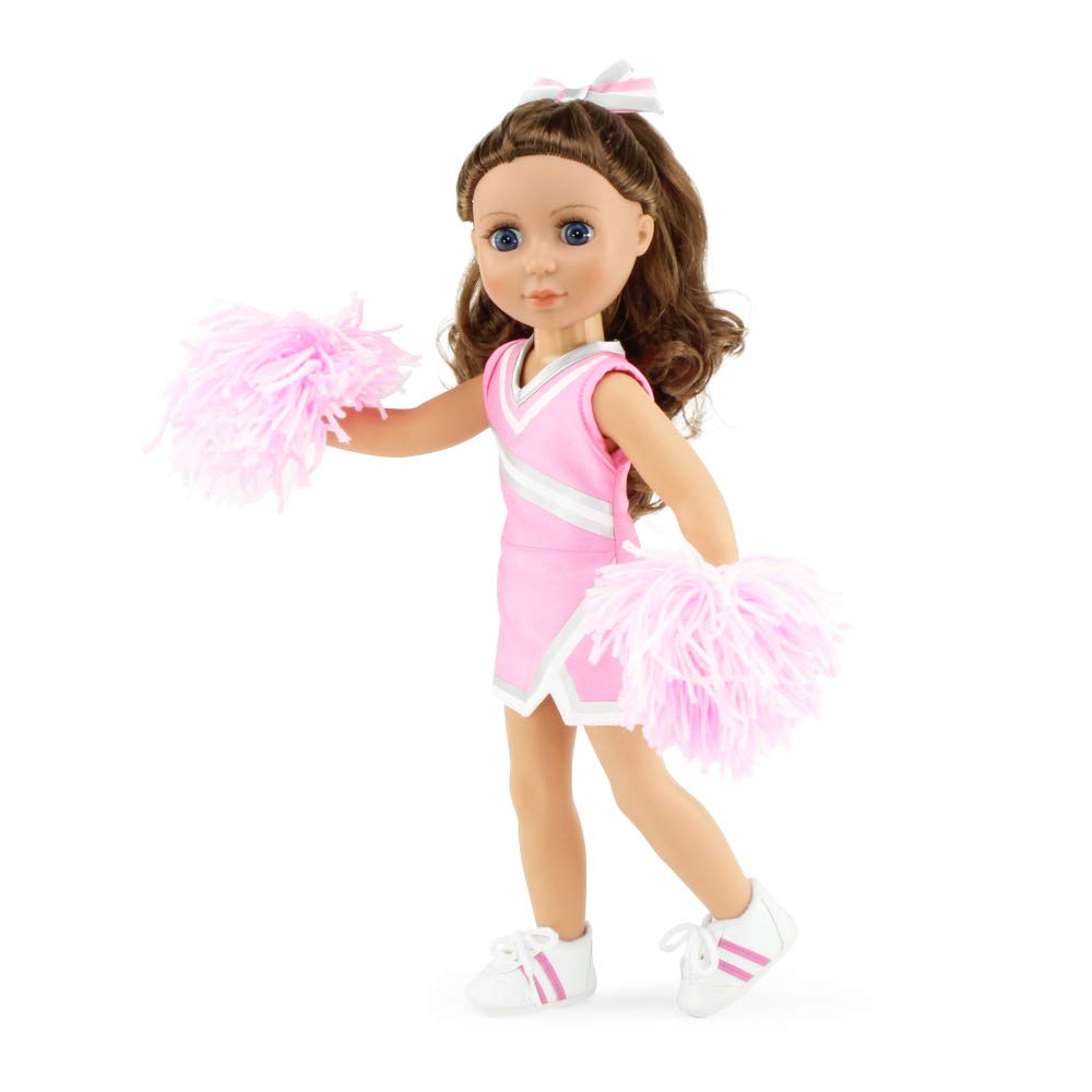 Emily Rose 14 Inch Doll Clothes | Pink 14'' Doll Cheer Cheerleader Outfit, Includes Pom-Poms, Bloomers, Hair Tie And Shoes | Fit