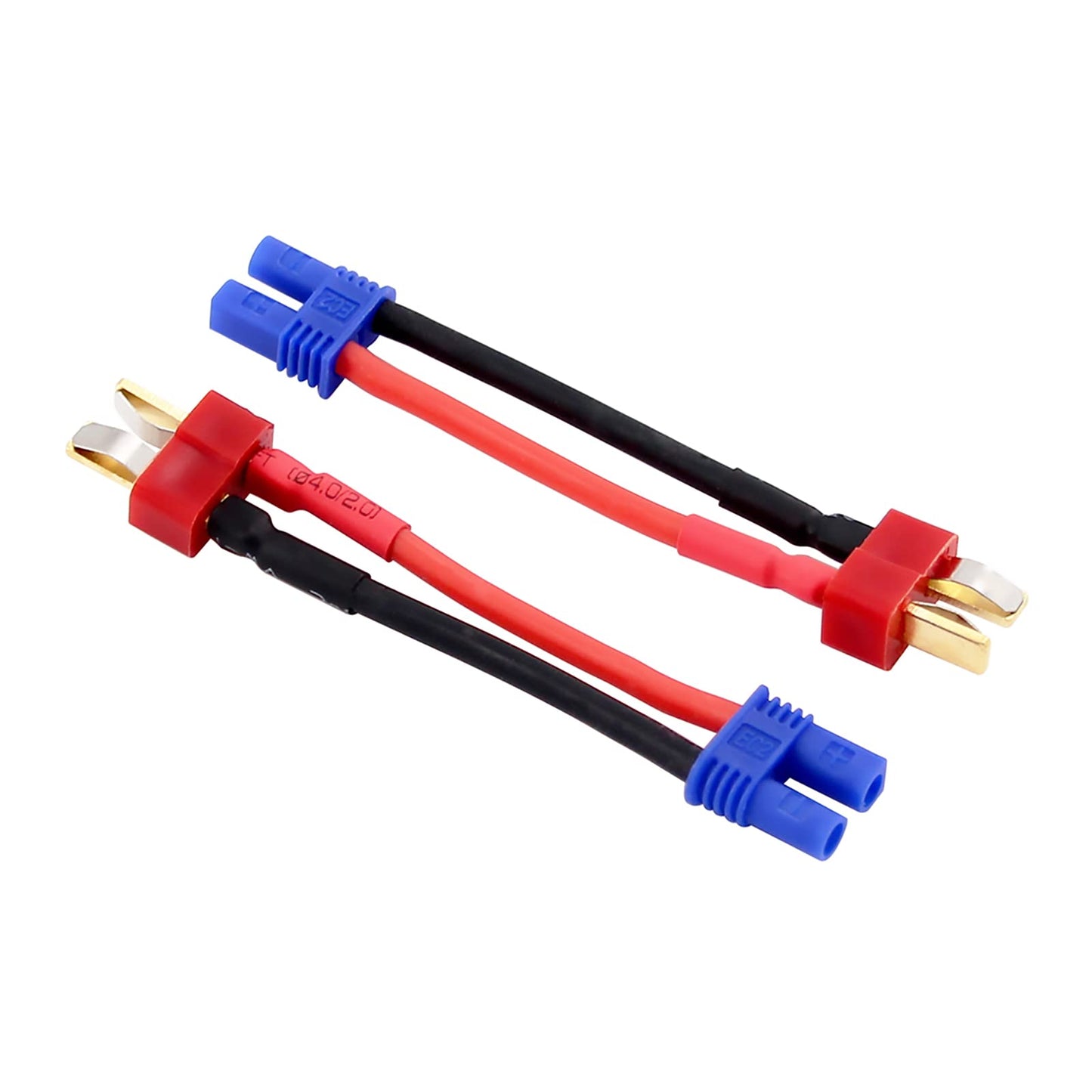 rflaueo 4pcs T-Plug Style to EC2 Male Female RC Connector Adapter with 16awg 2inch Wire(E14-4)