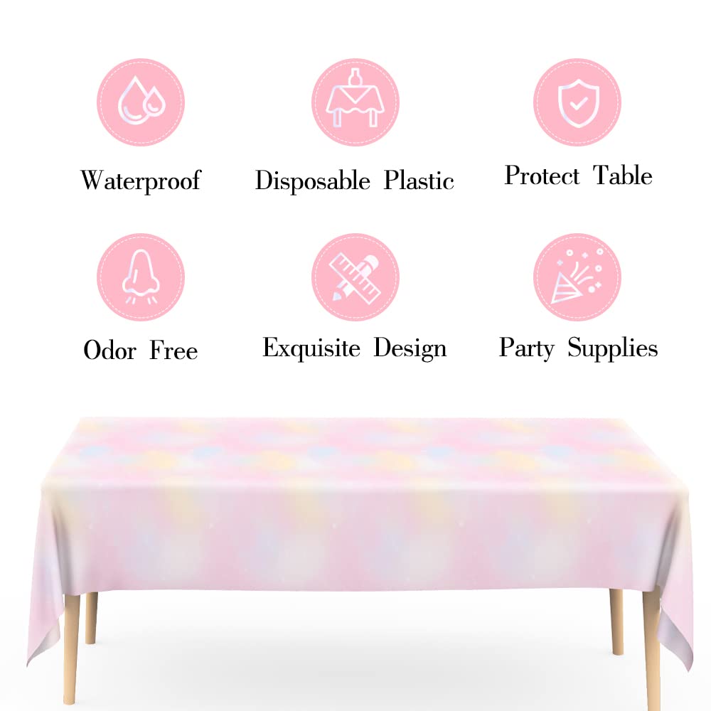 Pastel Rainbow Tablecloths For Rainbow Birthday Party Decorations, Disposable Tablecloth Plastic Waterproof Rectangle Table Cove