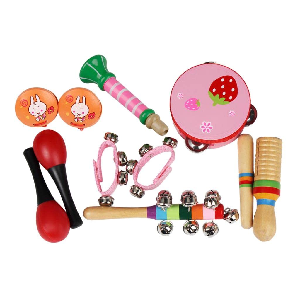 Loom Tree Musical Instrument Set 7 Kinds Tambourine Drum Percussion Toys For Toddlers Kids Pink