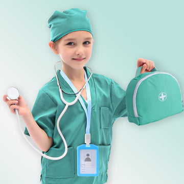 Atoylink Doctor Kit for Toddlers Kids Dentist Pretend Play Toy Set, 32Pcs Wooden Medical Kit with Dress Up Costume & Bag & Prete