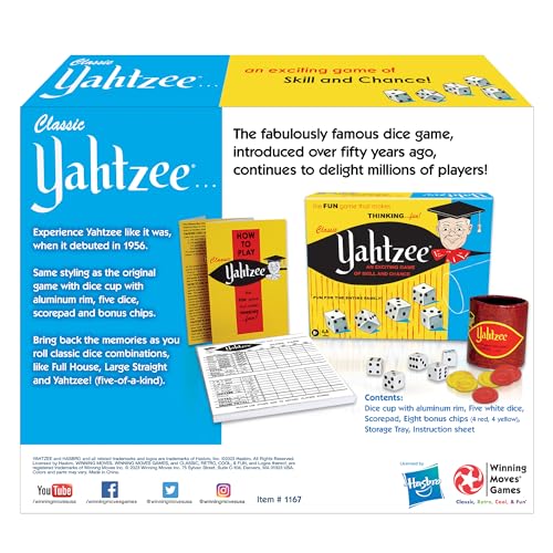 Classic Yahtzee With Retro Artwork, An Exciting Game Of Skill And Chance With Original Components, By Winning Moves Games Usa, For Ages 8 And Up, 2 Or More Players (1167)