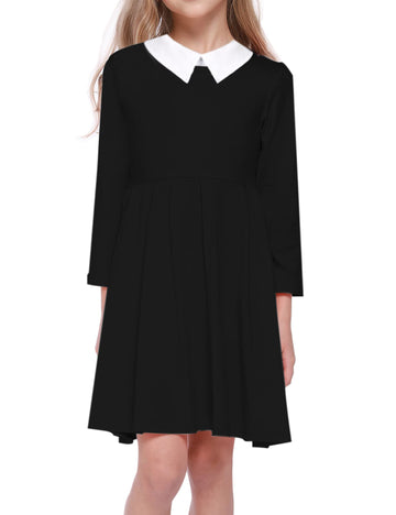 Jorssar Girls Black Halloween Peter Pan Collar Dress Clothes Kids Cotton Long Sleeve Twirly Dress Size 8 10 Years Old