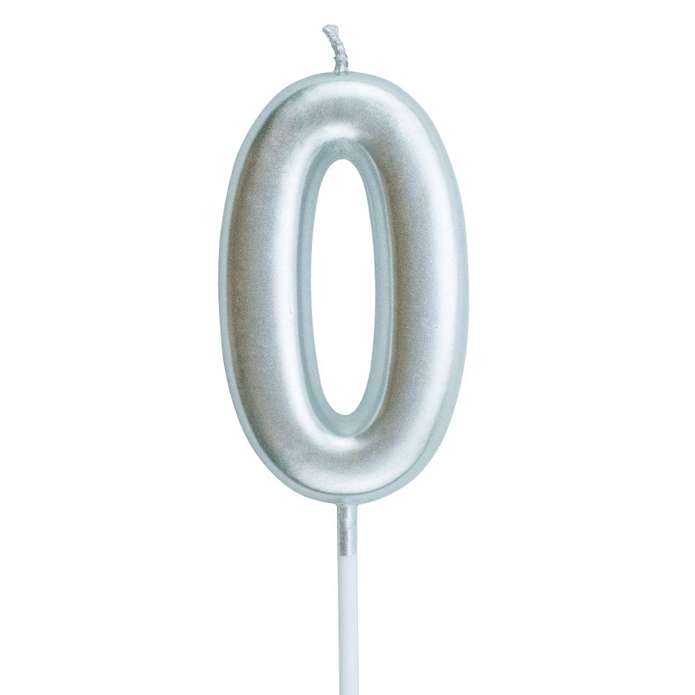 XNOVA Birthday Candles Ten Years Silvery Happy Birthday Number 0 Candle for Cake Topper Decoration for Party Kids Adults Numeral