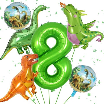 Dinosaur Balloons 8Th Birthday Decorations, Dinosaur Birthday Party Decorations With Giant Inflatable Dino Balloons 40 Inch Helium Foil Mylar Number 8 Balloons For Dino Theme Birthday Party Decoration