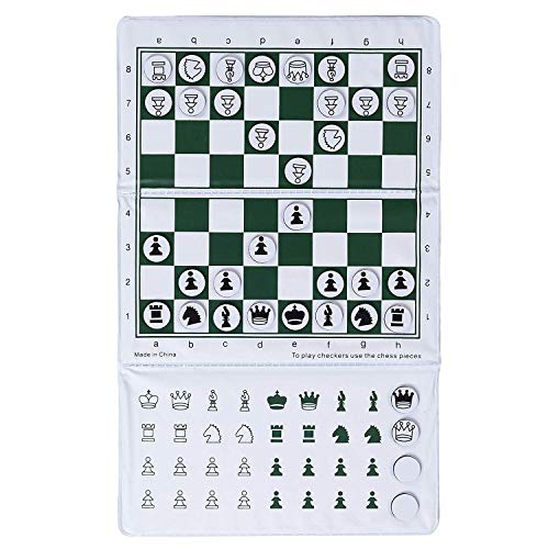 We Games Mini Magnetic Travel Chess Set – 6” Compact Foldable Board With Durable Vinyl Design Pieces - Indoor & Outdoor Magnetic Chess Game - Extra Queens Included, White Logo